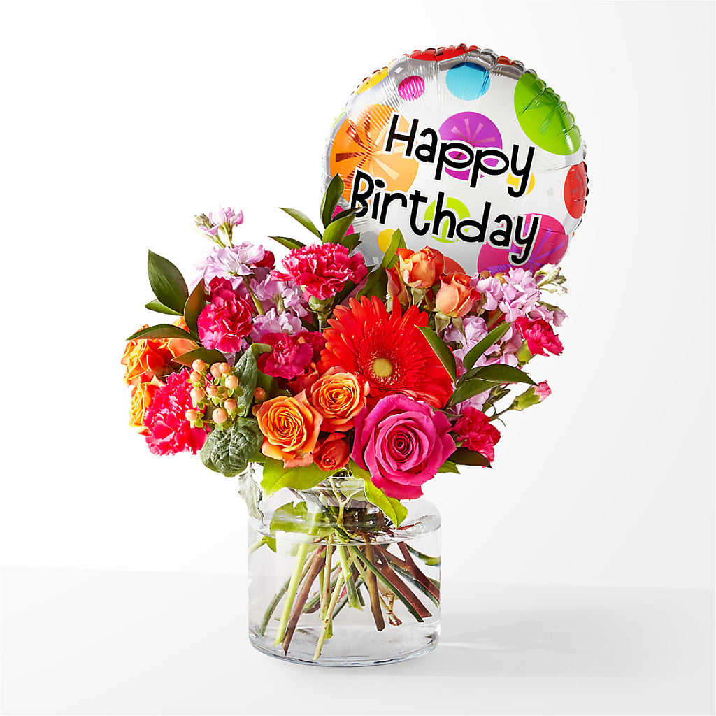 Fiesta Bouquet with Birthday Balloon – ROWLETT FLORIST & GIFTS, Garland TX