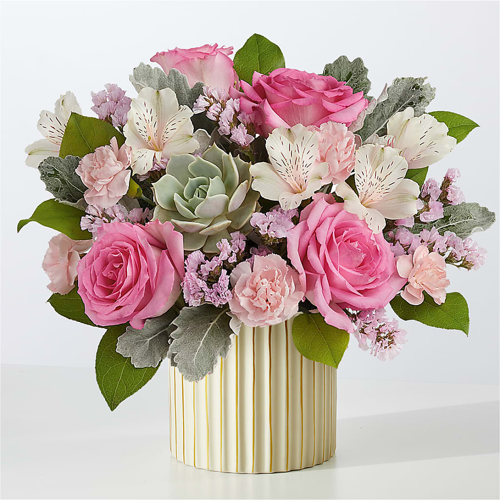 Dusty Rose Bouquet with Ivory Vase – ROWLETT FLORIST & GIFTS, Garland TX