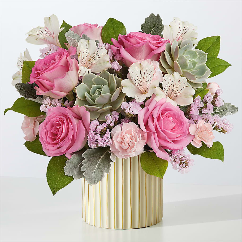 Dusty Rose Bouquet with Ivory Vase – ROWLETT FLORIST & GIFTS, Garland TX