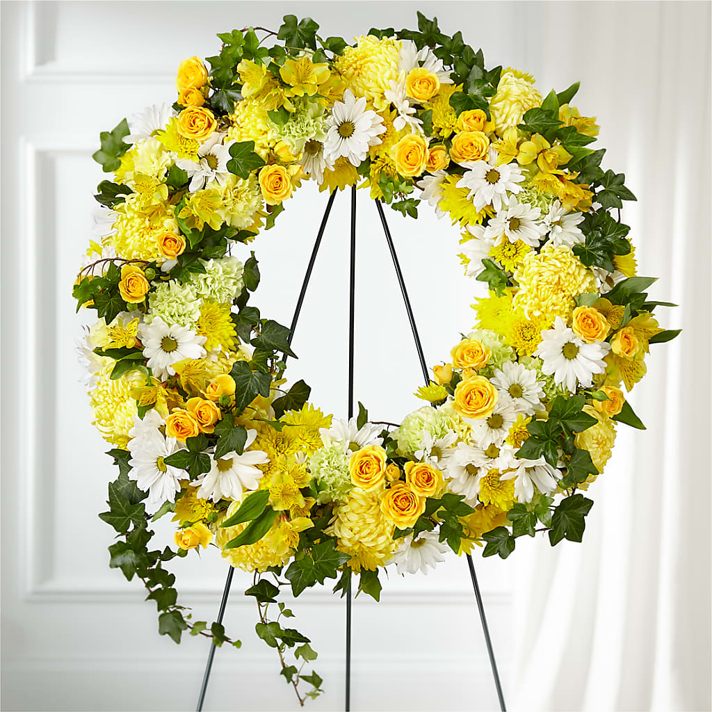 Golden Remembrance Wreath – ROWLETT FLORIST & GIFTS, Garland TX