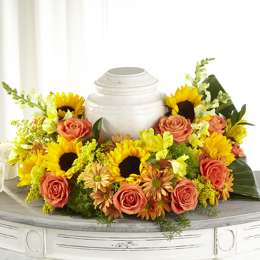Faithful Sunflower Cremation Adornment – ROWLETT FLORIST & GIFTS, Garland TX