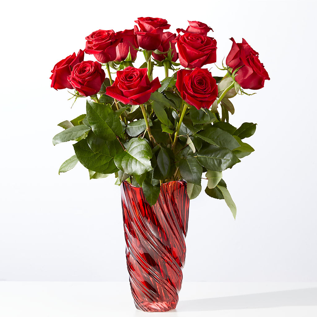 Classic Love Red Rose Bouquet with Luxe Swirl Vase – ROWLETT FLORIST & GIFTS, Garland TX