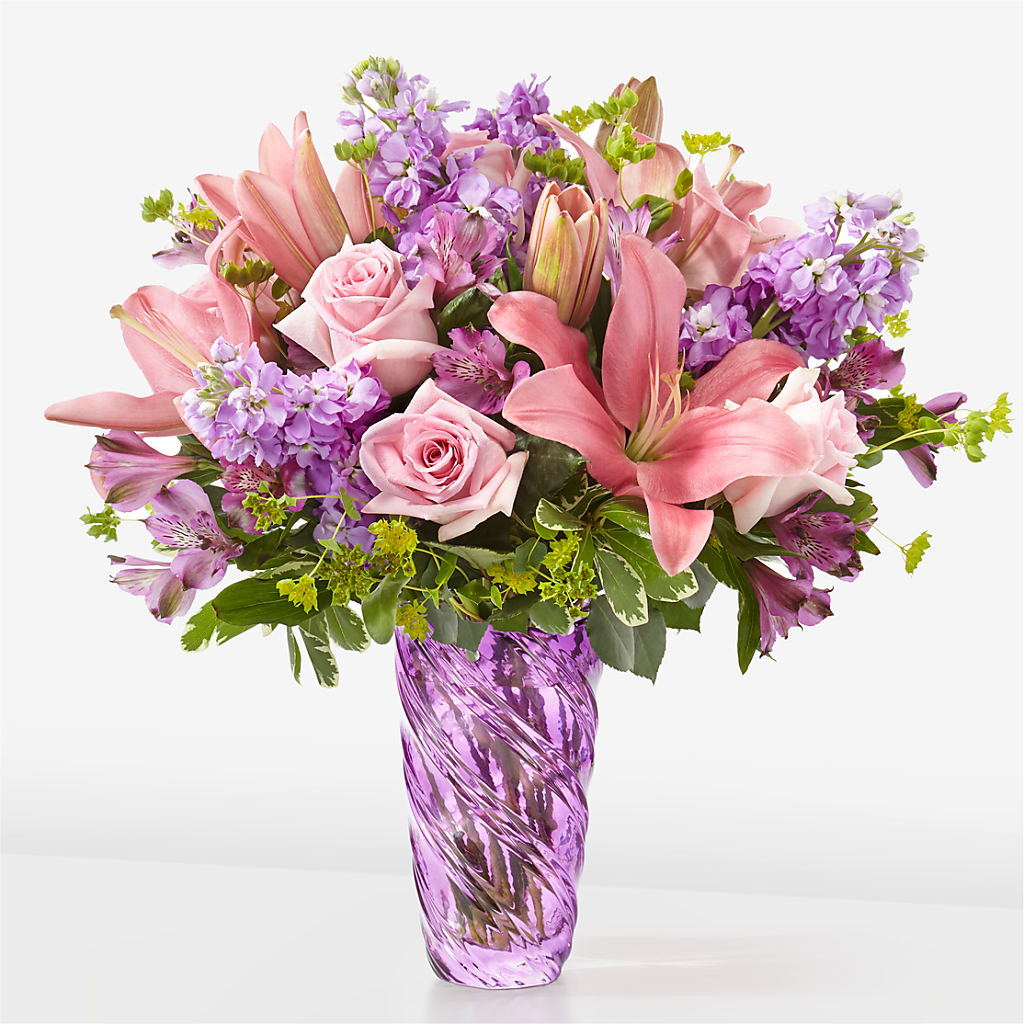Precious Petals Bouquet with Luxe Swirl Vase – ROWLETT FLORIST & GIFTS, Garland TX