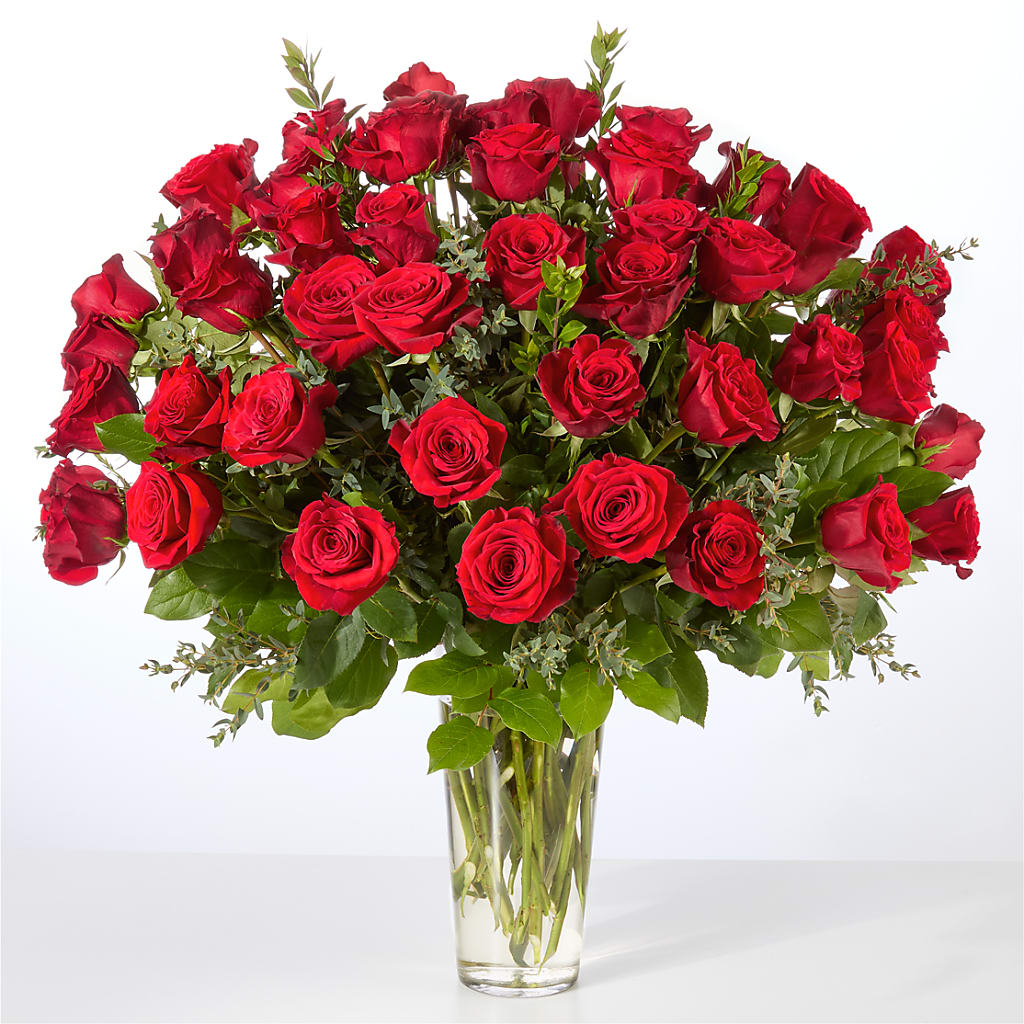 Forever Yours Fifty Stem Red Rose Bouquet – ROWLETT FLORIST & GIFTS, Garland TX