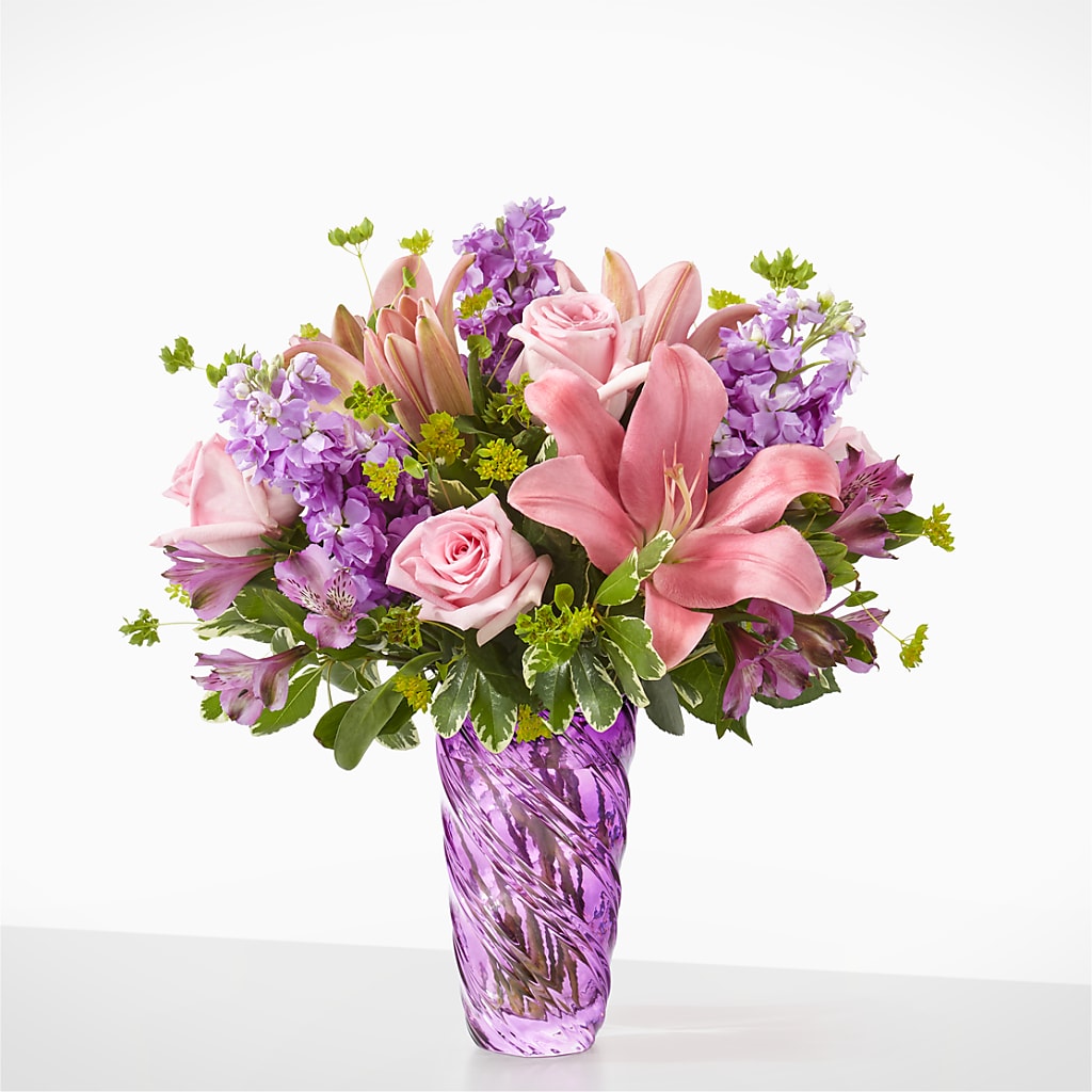 Precious Petals Bouquet with Luxe Swirl Vase – ROWLETT FLORIST & GIFTS, Garland TX