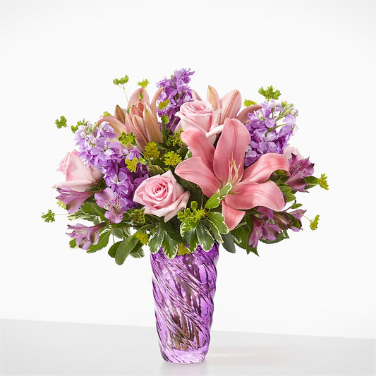 Precious Petals Bouquet with Luxe Swirl Vase – ROWLETT FLORIST & GIFTS, Garland TX
